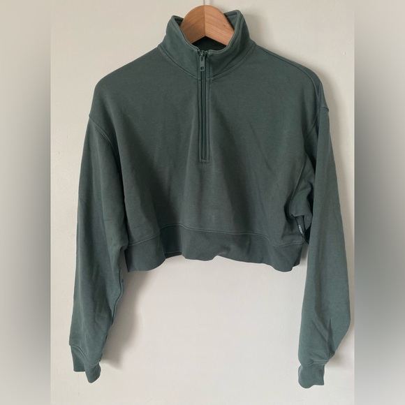Tna Airy Fleece Boyfriend 1/4 Zip Sweatshirt Green Size Small Cozy Loungewear - Picture 5 of 9